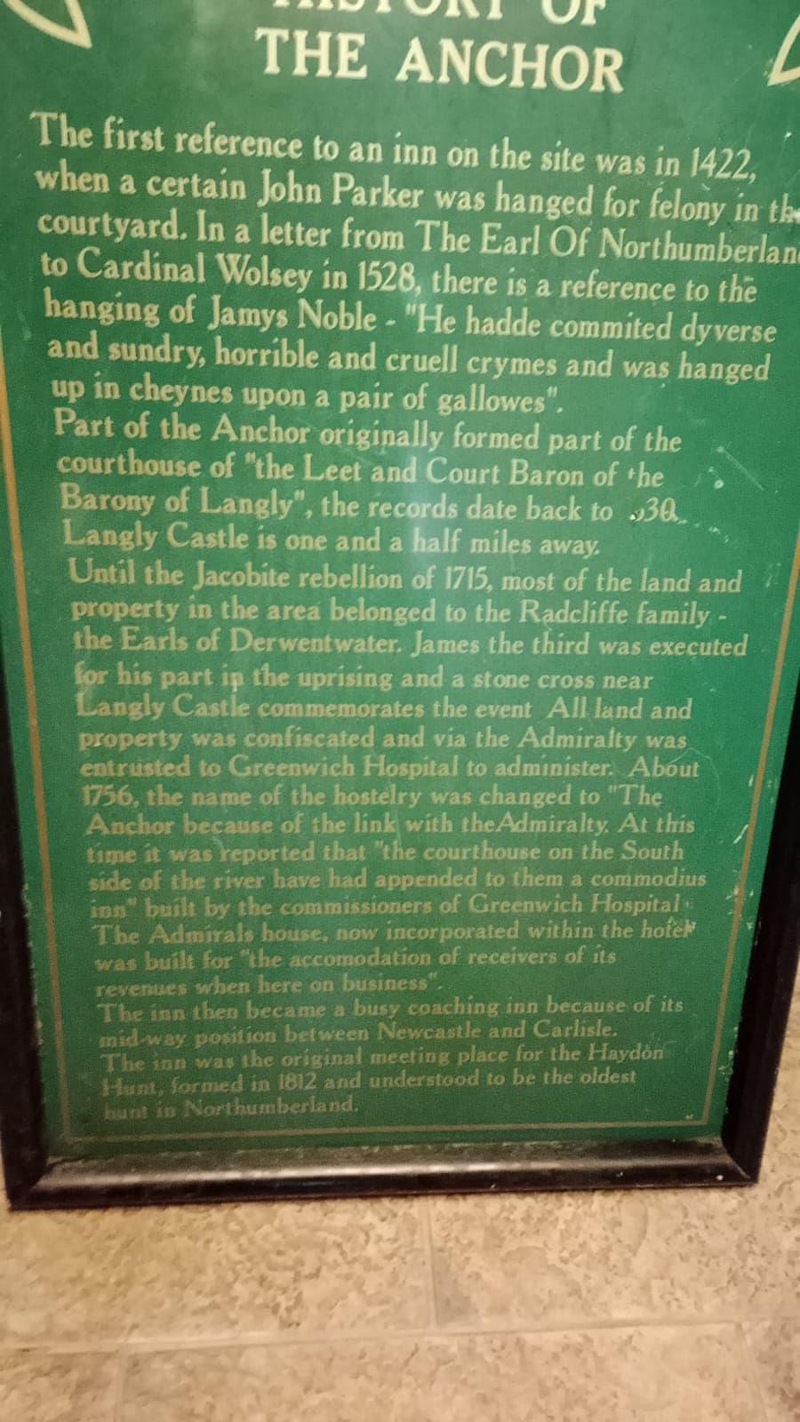 Heritage plaque about The Anchor’s history