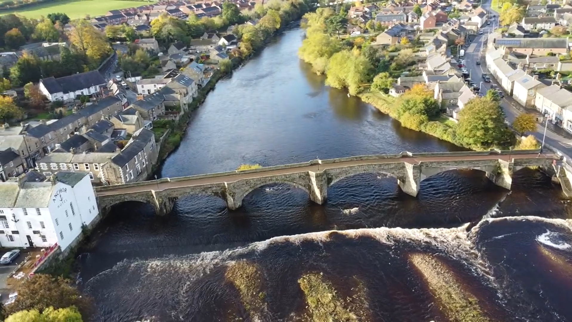Riverside view of The Anchor Hotel in Haydon Bridge